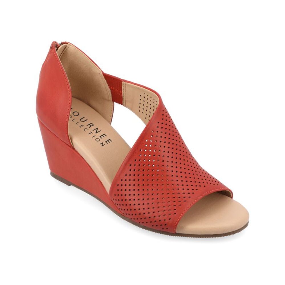 JOURNEE COLLECTION Womens Red Aretha Peep Toe Wedge Zip-Up Pumps Shoes 9 M